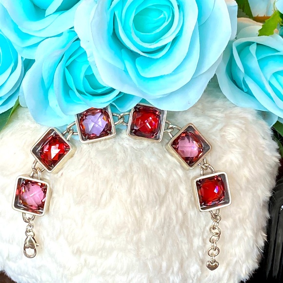 Brighton OPEN HEARTED Pink Red Swarovski Crystal Heart Chunky Bracelet RARE - Picture 4 of 15